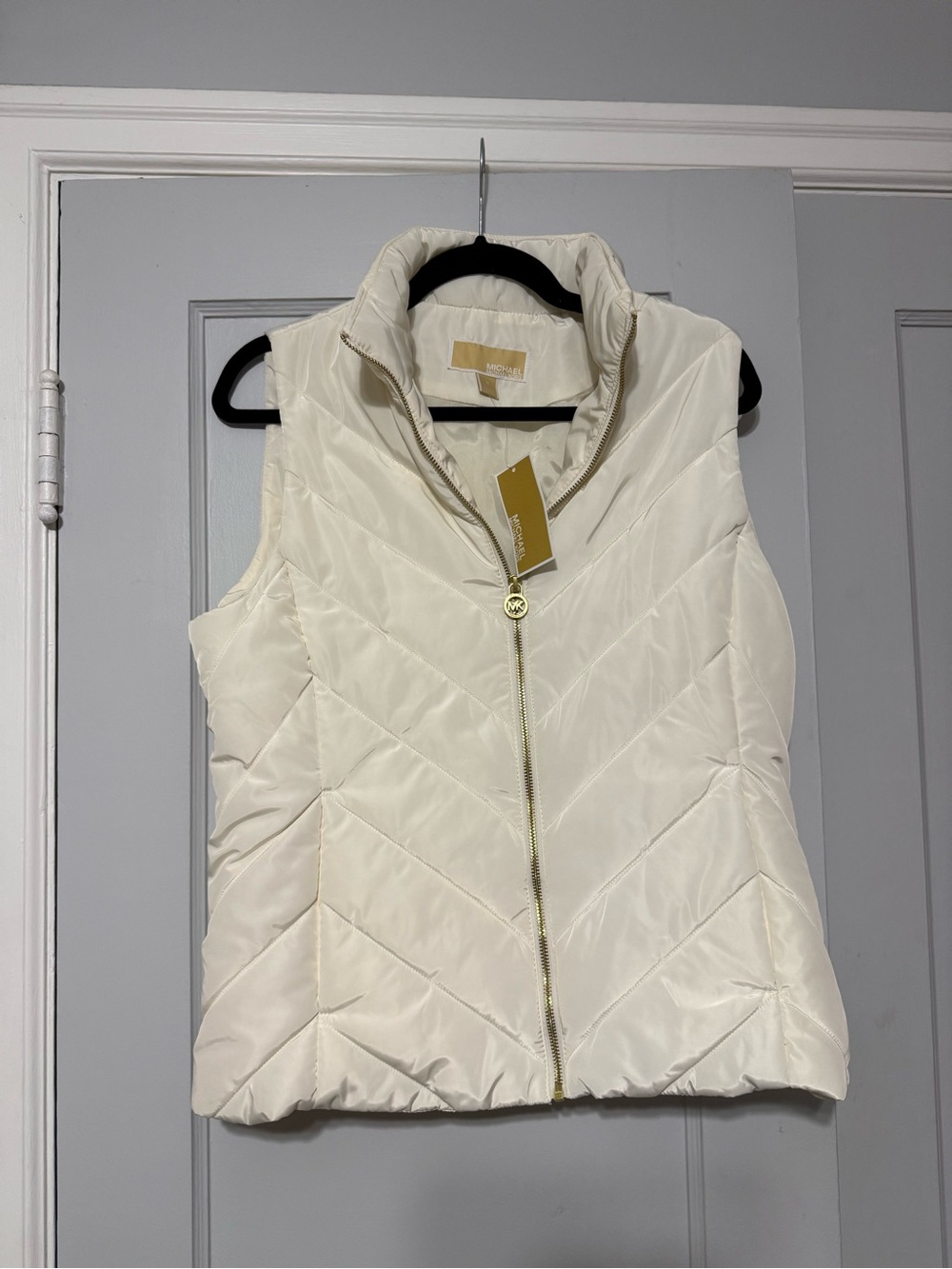 Michael Kors Cream Quilted Puffer Vest with Gold Label